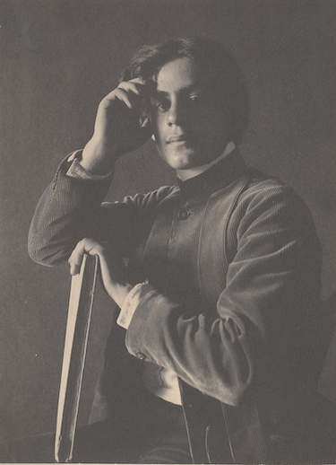 Kahlil Gibran With Book As A Teen (Black and White)